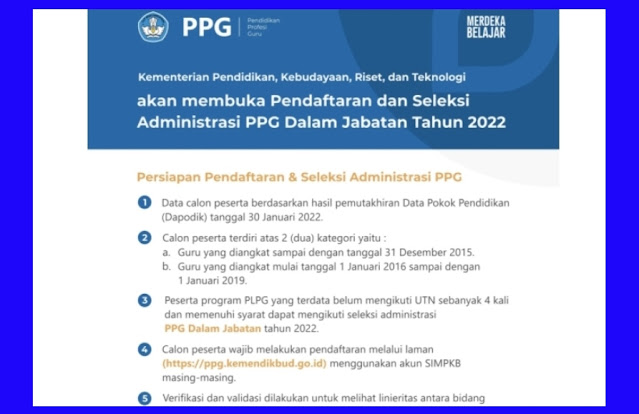 Jadwal Pendaftaran, Dokumen dan Cara Pendaftaran PPG Dalam Jabatan Guru Tahun 2022